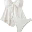 GORGLITTER Women's Hollow Out Strapless Bandeau Tankini Set Knot Front High Waisted Hipster Swimsuit, S