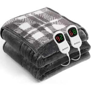 JKMAX Heated Electric Blanket Queen Size - 84"x90" Flannel Heating Blanket with 10 Heating Levels & 5 Time Settings Over-Heat Protection, Winter Warmer for Adults with ETL CertificationGrey