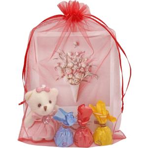 Jexila 50 Pack Red Organza Gift Bags 8X12 inch Mesh Valentines Drawstring Gift Pouch Party Favor Christmas Goody Treat Bags