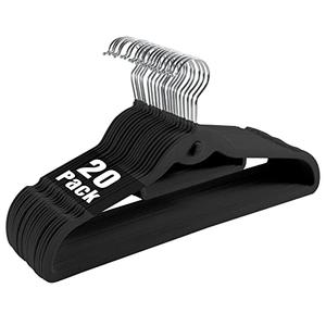 Velvet Clothing Hangers Slim Stackable Non-Slip Black Suit Hanger Space Saving Clothes Hanger Heavy Duty Adult Hangers with 360°Swivel Hook Pack of 20