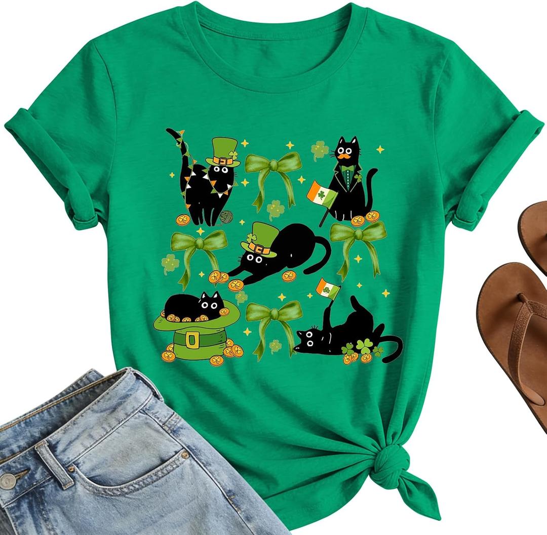 St Patricks Shirt Women  Cats Lucky Shamrock Shirts Funny St Paddys Day Green Holiday Tops (Medium)
