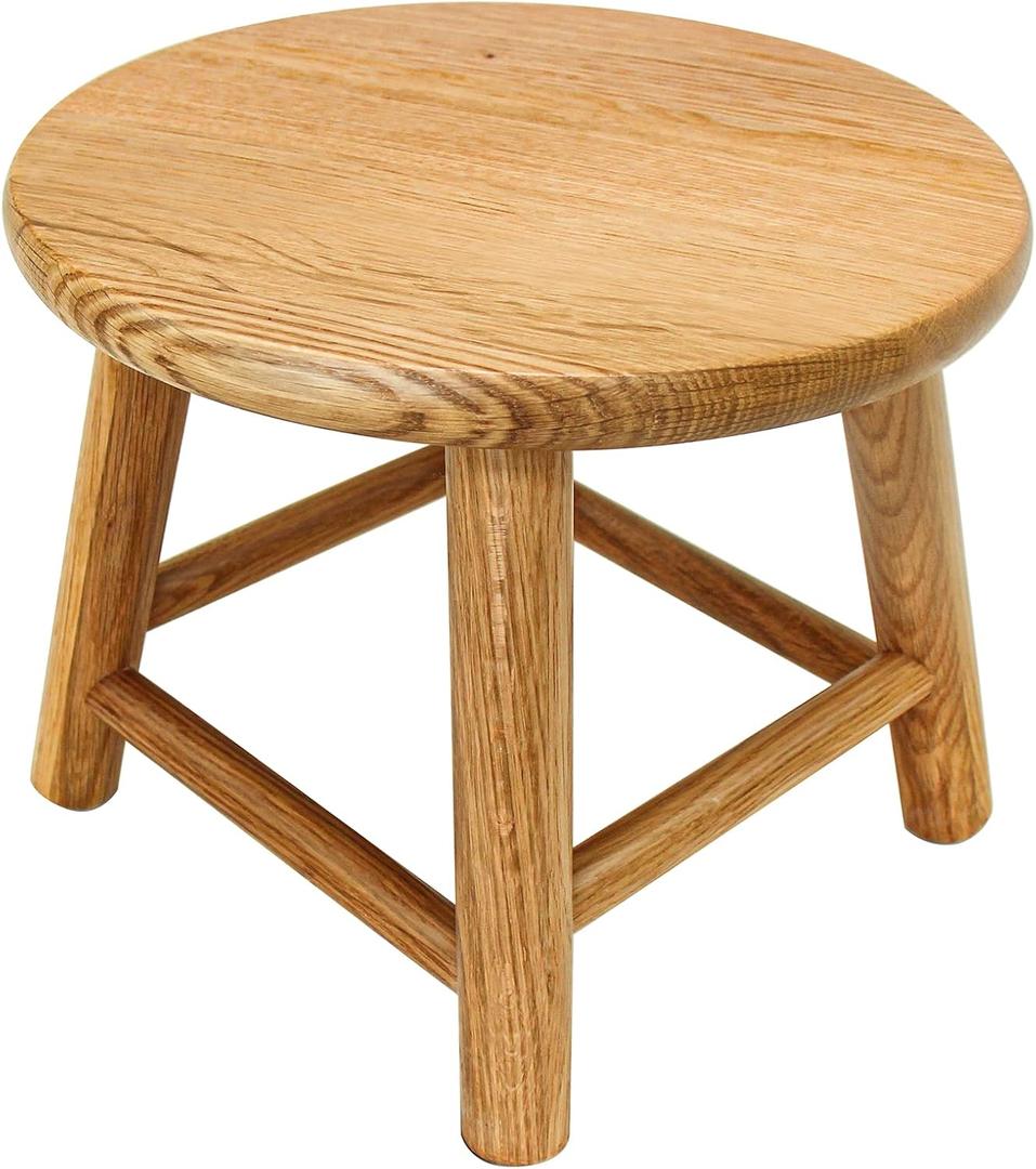 9-Inch Round Step Stool for Adults & Kids, USA Grown Solid Oak Hardwood, Sturdy Small Foot Stool for Kitchen, Bedroom, Bathroom, Shoe Changing, Plant Stand, Fully Assembled (Natural)