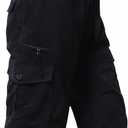 Mylldey Men's Cargo Shorts 3/4 Relaxed Fit Mens Running Shorts 7 Pockets Elastic Waist Cotton Hiking Shorts (Black, L)