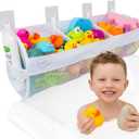 Comfylife Large Bath Toy Organizer  3 Compartment Bath Toy Holder for Bathtub & Shower  Quick-Dry Mesh with 4 Strong Adhesive Hooks  Kids Toys Storage Net for Bathroom, shower & Tub (White Long XL)