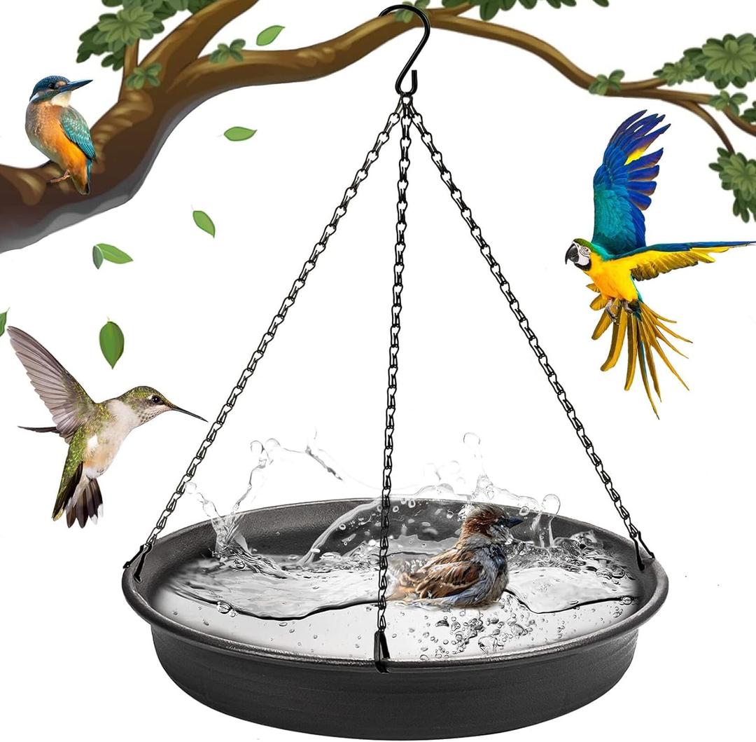 Hanging Bird Bath Hanging Bird-Feeder - CARGEN Garden BirdBath Tray Wildlife Feeder Plate Water Bowl or Water Bowl for Outdoors Garden Patio Decoration (Dark Grey)