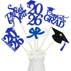 2 x 24Pcs Blue 2026 Graduation Table Centerpieces, Graduation Centerpieces for Tables 2026 Blue Graduation Centerpieces Sticks for 2026 Graduation Party Table Decorations Blue