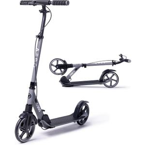 Aero Big Wheels Kick Scooter for Kids 6+, Teens & Adults | Light Up Wheels, Hand Brake, Rubber Deck Mat & Shock Absorption | Foldable & Height Adjustable, A200-Grey (Hand Brake)