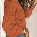 Dokotoo Womens Sweaters 2025 Crewneck Cute Elegant Soft Long Sleeve Hollow Cable Knit Pullover Tops (Orange)