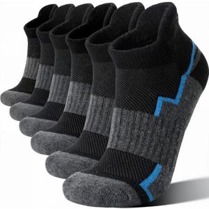 Welwoos 6 Pairs Merino Wool Ankle Hiking Running Socks Compression Support Thick Athletic Low Cut Socks for Women Men (Gray)
