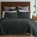 Levtex Home - Cross Stitch Charcoal Quilt Set - King/Cal King Quilt (106x92in.) + 2 King Shams (36x20in.) - Reversible - Cotton Fabric