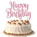 FmiyunEea Happy Birthday Cake Topper- Glitter Happy Birthday Cake Decor, Handmade Anniversary/Birthday Party Supplies (Pink)