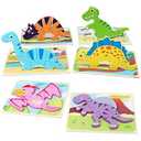 SYNARRY 6 Pack Dinosaur Wooden Puzzles for Kids 35, Wooden Puzzles for Toddlers, Dinosaur Educational Puzzles for Toddlers 3 4 5 Year Old, Easter Basket Stuffers Valentines Day Gifts for Kids