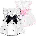 Dog Dresses for Small Dogs Girl Female Dog Cat Clothes Dress Cute Cotton Extra Summer Clothes Bow Decor Printed Love Birthday Outfit Puppy Clothes (Light Pink & Black, Small) (Small (suggest 4.5-6.5 lbs))