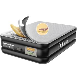 Amazon.com: OhGeni 18" Luxury Air Mattress Queen with Built-in Pump, Silk Foam Topper Inflatable Bed for Superior Comfort, Premium Blow-Up Mattress for Home & Guest, Easy Setup, Extra Support, Black : Home & Kitchen