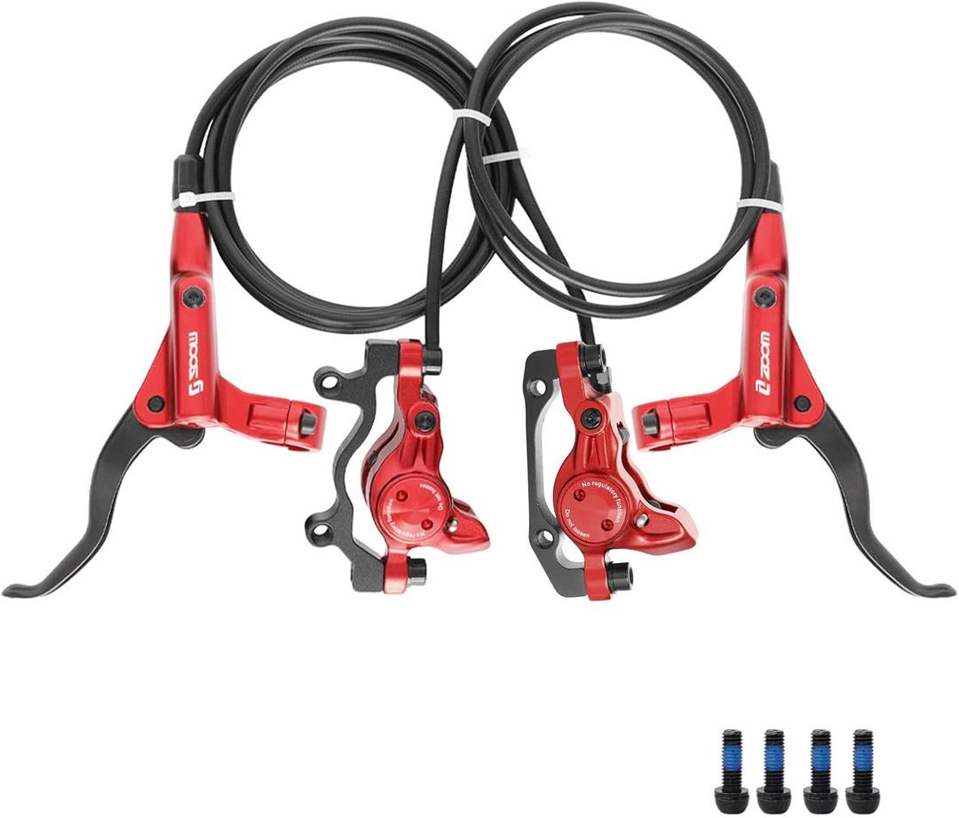 Zoom HB875 Hydraulic Disc Brakes Set, Red, Mountain Bike Left Front 850mm Right Rear 1450mm, Suitable for Mountain Bikes and Fat Bikes