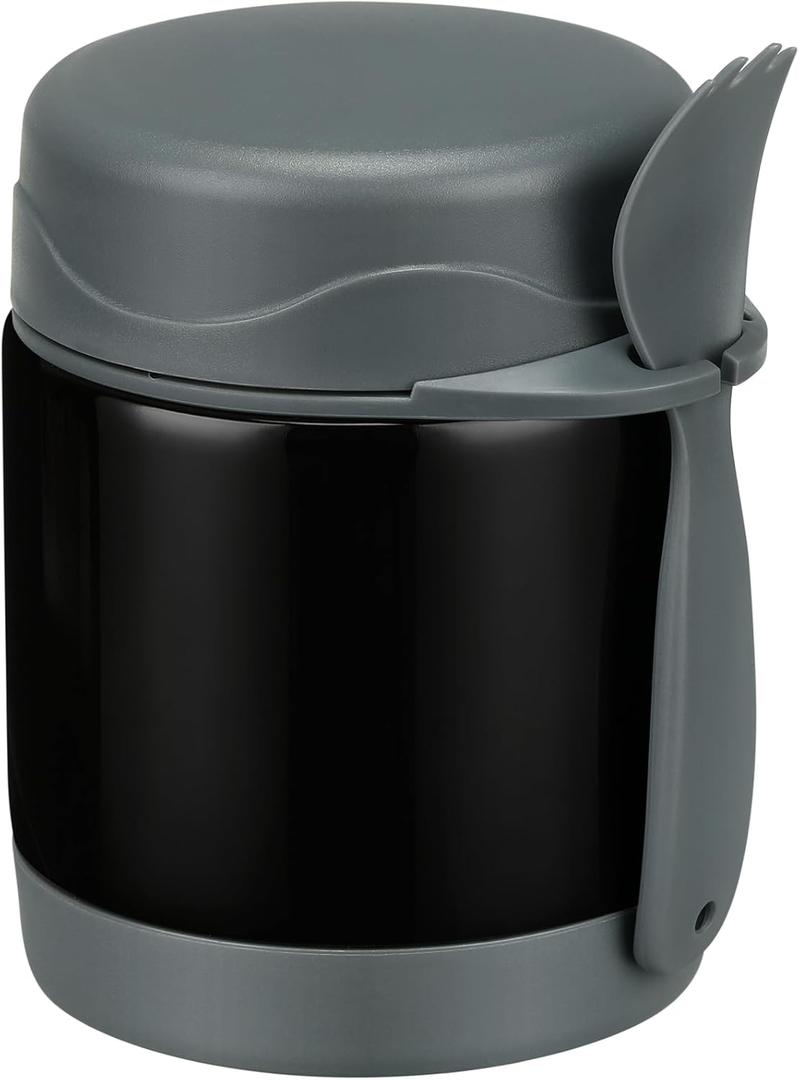 10oz Soup Thermo for Hot Food Kids Insulated Food Jar,Thermo Hot Food Lunch Container, Width Mouth Stainless Steel Lunch Box for Kids with Spoon (Black) (Black)