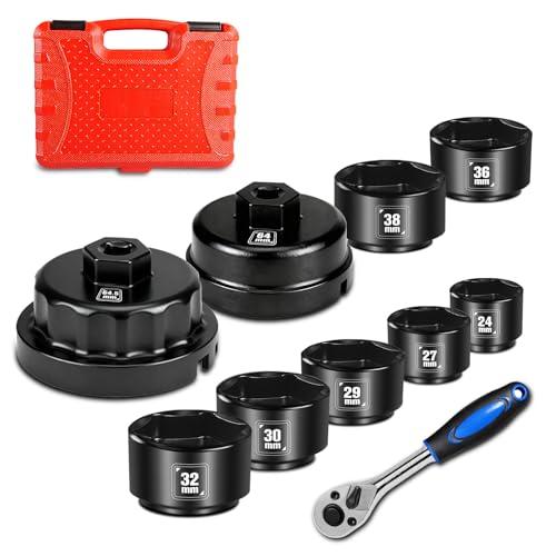BLACKROBOT 10-Piece 3/8” Drive Oil Filter Socket Wrench Set, Metric Low Profile Oil Filter Sockets with 72-Tooth Ratchet, Oil Filter Cap Remover and Installer Tool Set