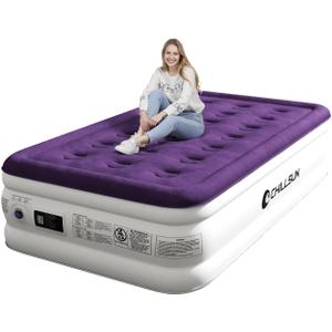 CHILLSUN Twin Air Mattress with Built in Pump for Guest & Home, 16" Inflatable Blow Up Mattress, Air Bed with Carrying Bag for Camping, Raised Elevated Double High Air Mattresses Foldable & Portable