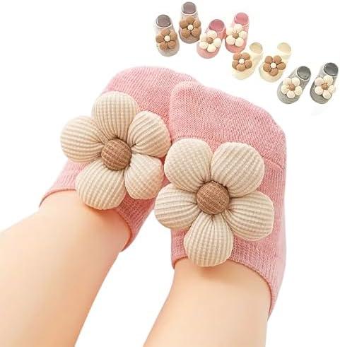 KEAINVRN 2Packs Baby Girls Socks,Flower Non-Slip Grips for Babies Toddler Princess Low Cut Ankle Socks for Girls