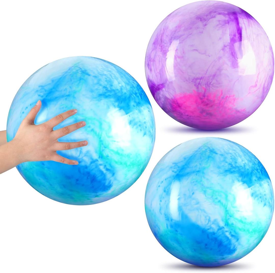 Deekin 2 Pcs 15 Inch Marbleized Bouncy Balls Large Inflatable Rubber Sensory Ball for Playground Outdoor Water(Blue and Purple)