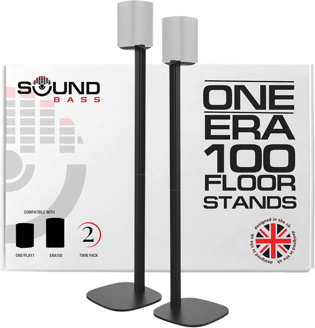 Sound Bass One / ERA100 Floor Stand Twin Pack (2pcs), Black | Compatible with Sonos One, Gen 2, Play:1, SL | Future-Proof Design Also Compatible with ERA 100, Designed by Sound Bass UK. Double, Pair