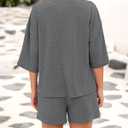 BTFBM Women Summer 2 Piece Outfits 2025 Spring Matching Set Short Sleeve Tops Elastic Waist Shorts Lounge Sets Pocket (Gray, S)