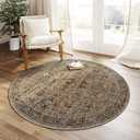 4x4 Washable Round Rug Brown Vintage Distressed Entryway Kitchen Non Slip Area Rug Living Room Bedroom Indoor Doormat Soft Accent Carpet for Entrance Dining Room Bathroom