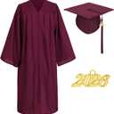 Matte Graduation Cap Gown and Tassel Set for Adults Bachelor High School College University (Red, Size 51")