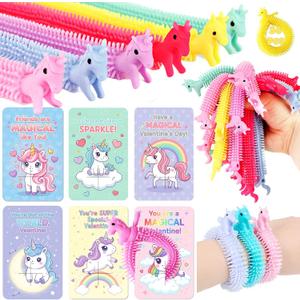 36 Pack Valentines Day Cards for Kids School with Unicorn Stretchy Strings ,Unicorn Noodles Valentine's Gift Exchange For Classroom,Valentine's Party Favor,Valentine's Fidget Toys