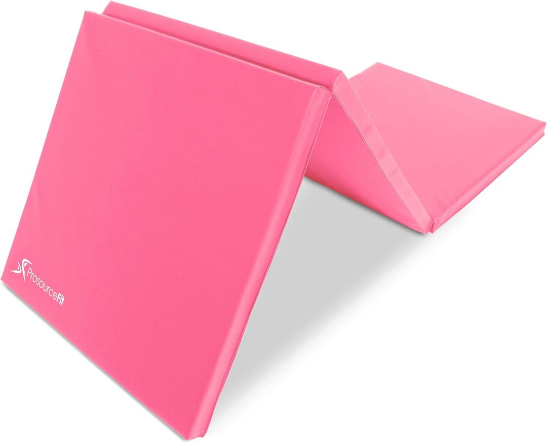 ProsourceFit Tri-Fold Folding Thick Exercise Mat 6x2 with Carrying Handles for MMA, Gymnastics Core Workouts (Pink)