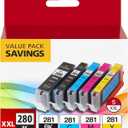 PGI-280XXL/CLI-281XXL 5 Color Value Pack Replacement for Canon 280 281 Ink Cartridges Compatible with PIXMA TR7520 TR8520 TS6120 TS6220 TS8120 TS8220 TS9120 TS9520 TS6320 TS9521C Printer