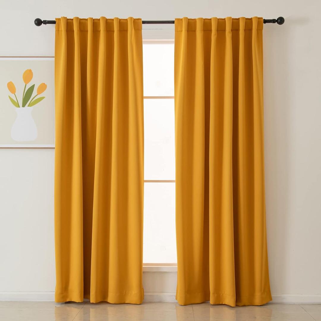 Pickluc Blackout Curtains 84 Inches Long 2 Panels, Black Out Drapes for Bedroom or Living Room, Back Tab and Rod Pocket Top, Set of Two, Mustard Yellow, 52" Wide and 84" Length.