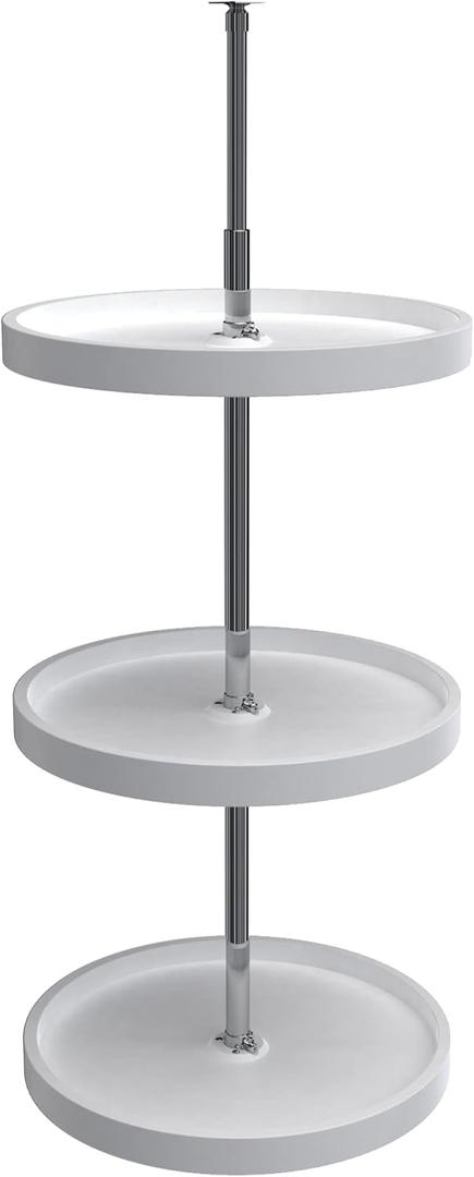Rev-A-Shelf 18 Inch 3 Tier Full Circle Lazy Susan for H Corner Kitchen Cabinets, Large Plastic Home Storage Rotating Shelves, White, 6013-18-11-526