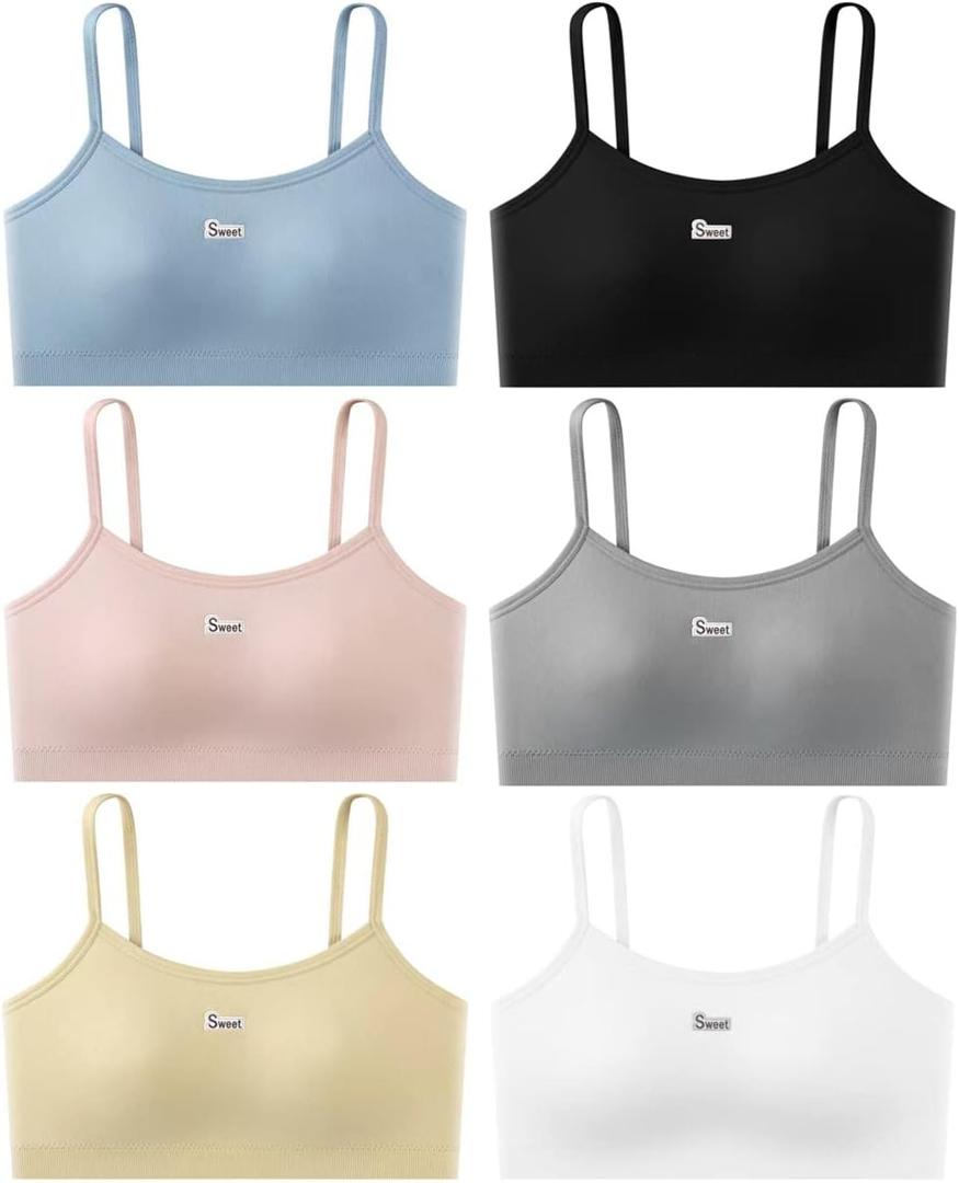 Big Girls Bra Comfort Flex Fit Seamless for Girl Teens with Adjustable Straps, Pull-on Design (10-16 Years, Sweet-6pack)