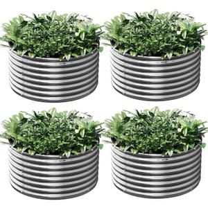 4 Pack Tall 2x2x1.5ft Round Galvanized Raised Garden Bed Outdoor, Metal Garden Bed for Vegetables, Above Ground Garden Box for Flower, Steel Raised Beds for Gardening, 2ftx2ftx1.5ft