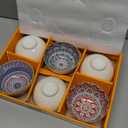 Ceramic Rice Bowls 10 oz, Bohemian Style Bowl Gift Set, Assorted Dinnerware Serving Bowls for Cereal, Soup, Dessert, Snack, Fruit, Salsa, Pack of 6 (Geometric Pattern)