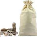 Lanyani 3 Canvas Coin Money Sacks Bag 10 by 17 inches Bank Deposit Change Transit Draw Strings, Heavy Duty