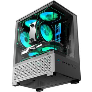 Micro ATX Case, MATX,ITX PC Case with 2 X 120mm ARGB Fan Pre-Installed, Panoramic View Tempered Glass Front & Side Panel, Black