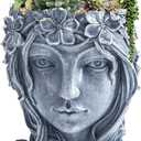 Face Flower Pot Head Face Planter, Goddess Succulent Pot Cute Resin Planter with Drainage Hole for Indoor Outdoor Plants (A-Grey)