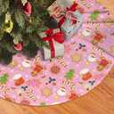 Cute Pink Christmas Cookies Tree Skirt 30 Inches Gingerbread Man Sugar Candy Cane Santa Claus Tree Skirts Xmas Mat Farmhouse Holiday Party New Year Supplies Ornaments Decorations