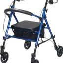 Drive Medical RTL10261BL Foldable Rollator Walker with Seat - Adjustable Handles and Seat, Blue