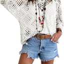 Allimy Womens Summer Crochet Long Sleeve Sexy Tops Sweaters for Women 2025 Beach Cover ups Cruise Outfits (Medium, White)