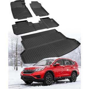 Floor Mats & Cargo Liner for Honda CR-V 20122016 Full Set, All Weather TPE Rubber Floor Liners Trunk Mat for Honda CR-V LX EX SE (No Subwoofer), Not for EX-L/Touring, CR-V Accessories Black
