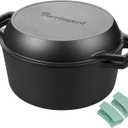 VORRINGARD Pre-seasoned Cast Iron Double Dutch Oven Pot with Skillet Lid, Dual-handle, for Bread Baking, Outdoor, Campfire Cooking, 5 Quart