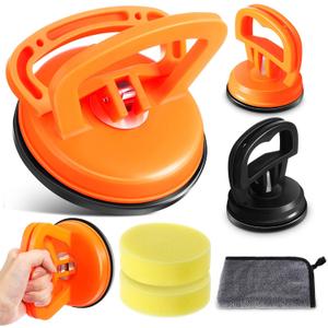 Baderke 5 Packs Car Dent Puller, Dent Repair Kit: Puller Dent Suction Remover Tool with Rag and Sponge for Car Body Dent, Glass, Screen, Tiles & Lifting Objects Moving(Orange+Black+Orange)
