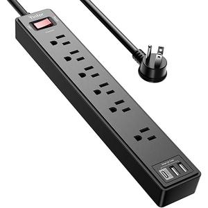 6Ft Power Strip Surge Protector - Yintar Extension Cord with 6 AC Outlets and 3 USB Ports for for Home, Office, Dorm Essentials, 1680 Joules, ETL Listed, (Black)