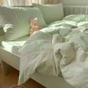 LifeTB Green Gingham Duvet Cover King 3 Pieces Romantic Lace Duvet Cover Soft Washed Microfiber Green Grid Plaid Comforter Cover with 2 Pillowcases Farmhouse Checkered Gingham Bedding Set (King (104"x90"))