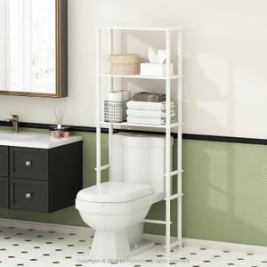 Furinno Turn-N-Tube Over The Toilet Storage, 3-Shelf Over The Toilet Organizer, Freestanding Space Saver Bathroom Shelf, for Bathroom Organizers and Storage, Plain White