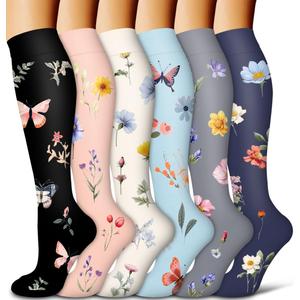 COOLOVER Compression Socks for Women and Men - Best for Circulation, Running, Athletic, Recover, Nurse, Travel (Large-X-Large, 01 Black/Pink/White/Blue/Gray/Navy)