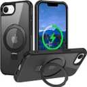 Hocase for iPhone 16e Case, with Magnetic Ring Stand [Compatible with MagSafe] [Military Grade Protection] Slim Shockproof Translucent Protective Phone Case - Black